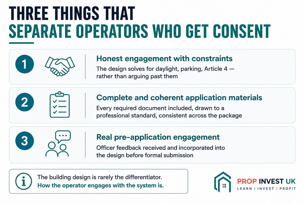 The three operational differentiators that separate UK property operators who routinely get planning consent from those who don't