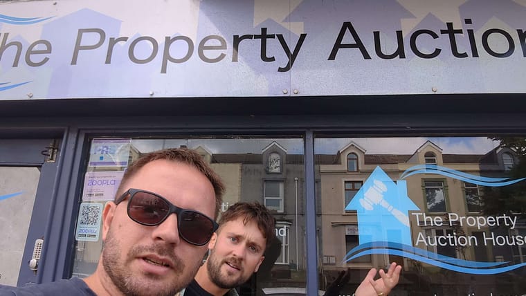 martin-howard-freddie-vernon-property-group-partnership Martin Howard with his Vernon Property Group business partner Freddie at a South Wales property auction house.